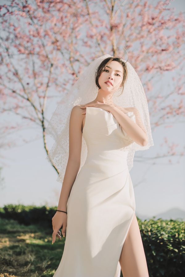 The Fansipan Polka Dot Tulle Veil, photographed in Vietnam