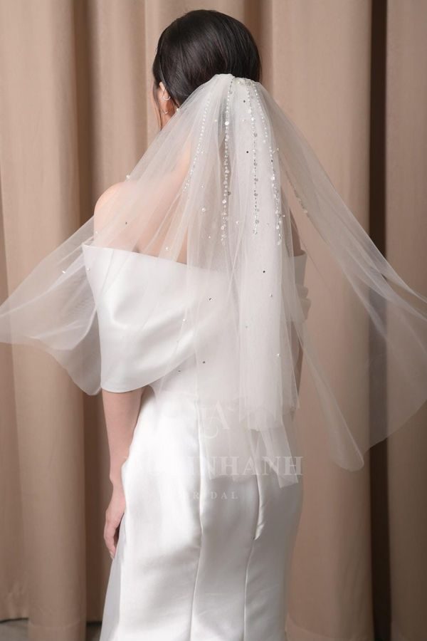 The Ha Tien two tier pearl veil wedding veil