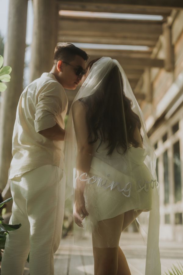 Real bride wearing The Little Mrs — Two-Tier Embroidered Short Veil